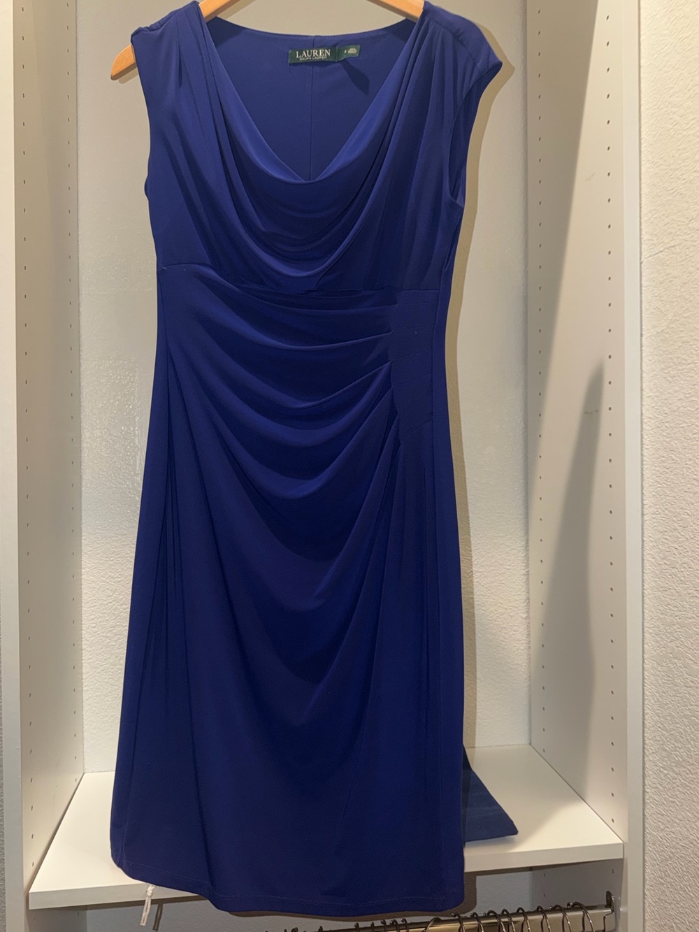 Lauren Ralph Lauren Royal Blue Cowl Neck Draped Midi Dress